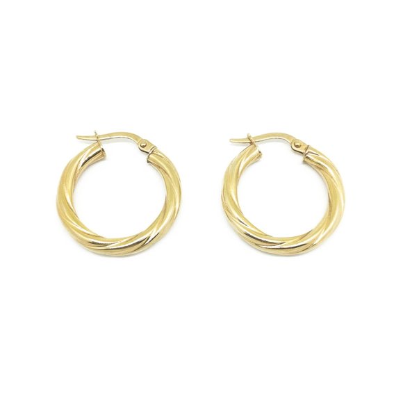 Hoop Earrings Italian 14K Gold Twist Rope - Picture 2 of 4